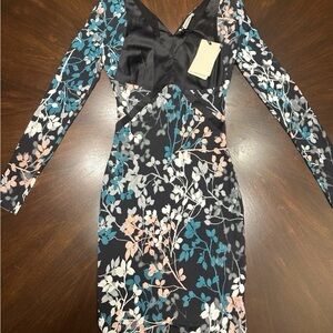 Roberto Cavalli Black and Blue Floral Long Sleeve Dressi